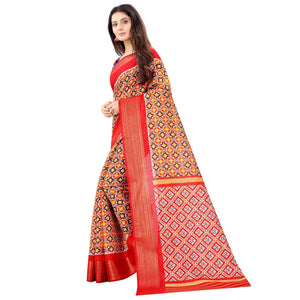 Brown Casual Wear Designer Hand Block Printed Cotton Linen Saree