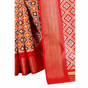 Brown Casual Wear Designer Hand Block Printed Cotton Linen Saree
