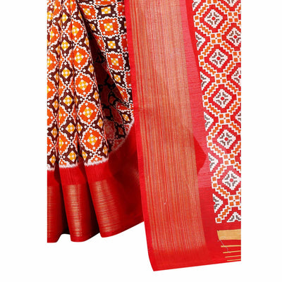Brown Casual Wear Designer Hand Block Printed Cotton Linen Saree