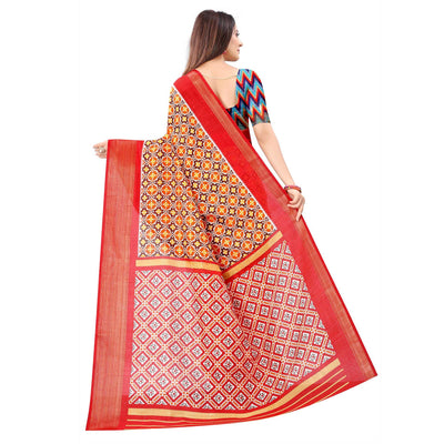 Brown Casual Wear Designer Hand Block Printed Cotton Linen Saree