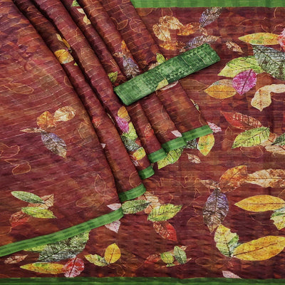 Brown Casual Wear Digital Printed Cotton Silk Saree