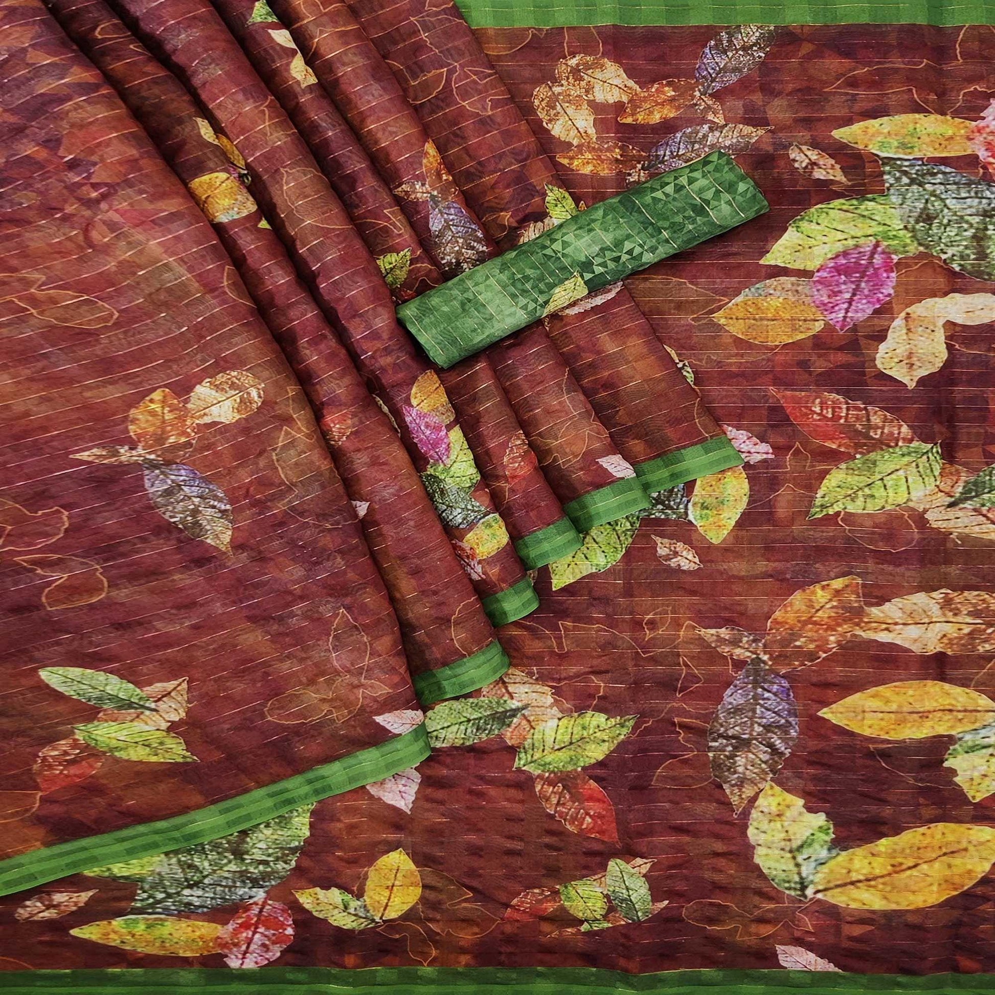 Brown Casual Wear Digital Printed Cotton Silk Saree