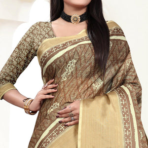 Brown Casual Wear Digital Printed Cotton Silk Saree