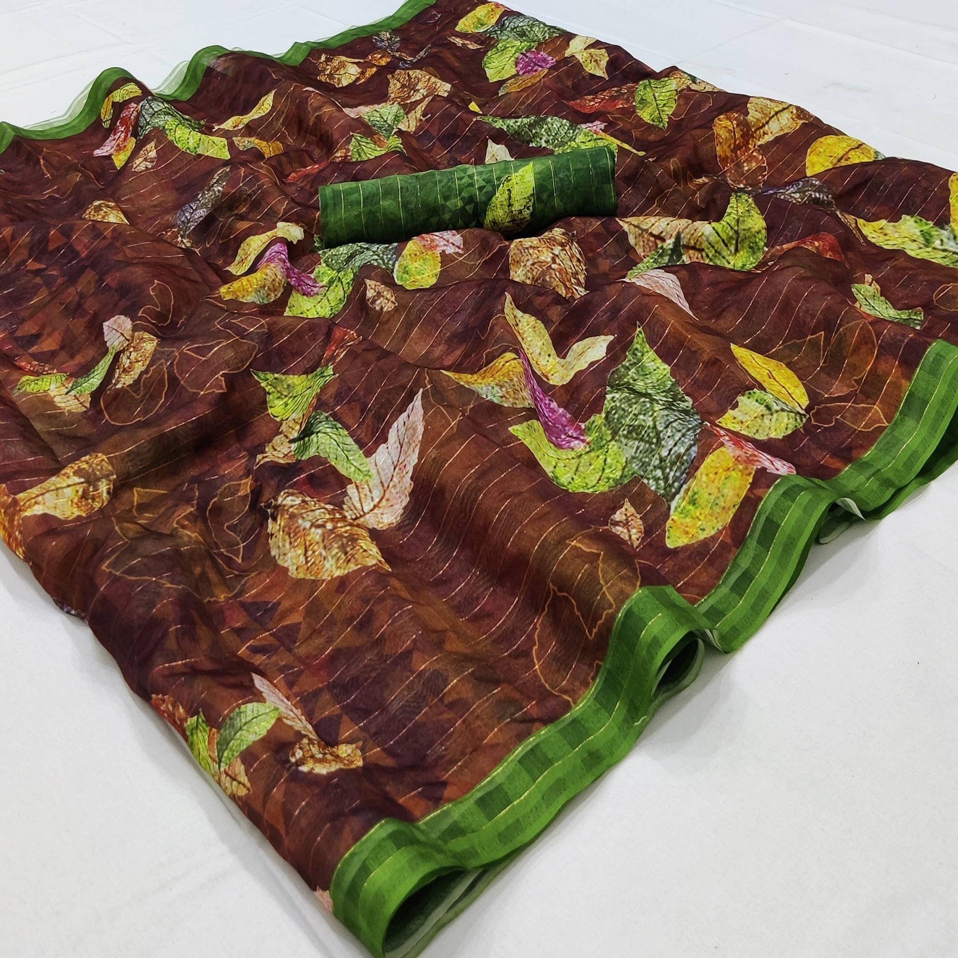 Brown Casual Wear Digital Printed Cotton Silk Saree