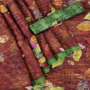 Brown Casual Wear Digital Printed Cotton Silk Saree