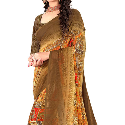 Brown Casual Wear Digital Printed Heavy Georgette Saree