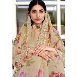 Brown Casual Wear Digital Printed Organza Saree