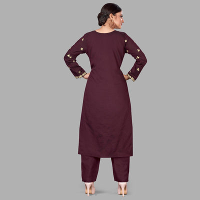 Brown Casual Wear Embroidered Pure Viscose Santoon Pallazo Suit