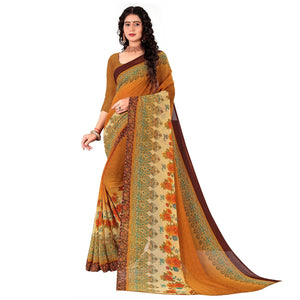 Brown Casual Wear Floral Digital Printed Heavy Georgette Saree