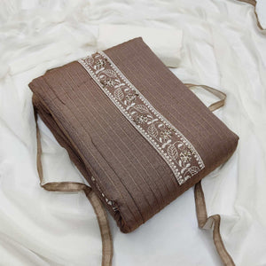 Brown Casual Wear Floral Embroidery Cotton Dress Material