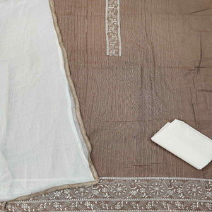 Brown Casual Wear Floral Embroidery Cotton Dress Material