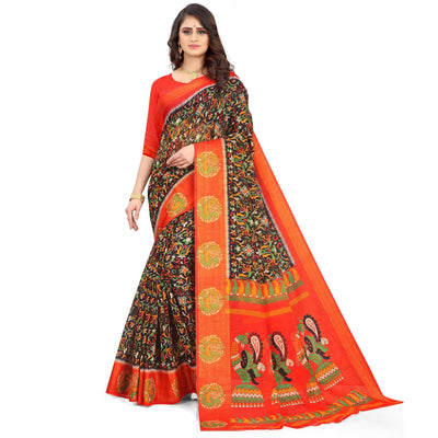Brown Casual Wear Floral Printed Cotton Linen Saree