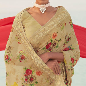 Brown Casual Wear Floral Printed Georgette Saree