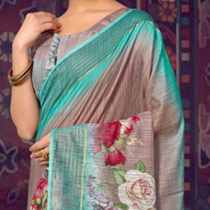Brown Casual Wear Floral Soft Cotton Saree