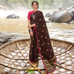 Brown Casual Wear Foil Printed Chiffon Saree