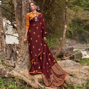 Brown Casual Wear Foil Printed Chiffon Saree