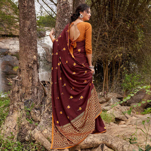 Brown Casual Wear Foil Printed Chiffon Saree