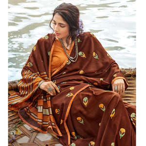 Brown Casual Wear Foil Printed Chiffon Saree