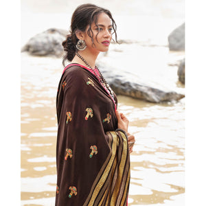 Brown Casual Wear Foil Printed Chiffon Saree