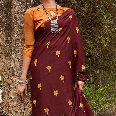 Brown Casual Wear Foil Printed Chiffon Saree