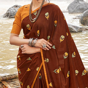 Brown Casual Wear Foil Printed Chiffon Saree