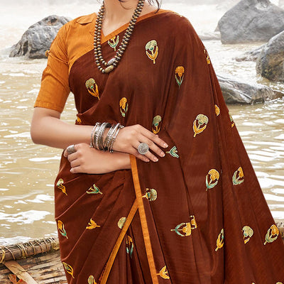Brown Casual Wear Foil Printed Chiffon Saree