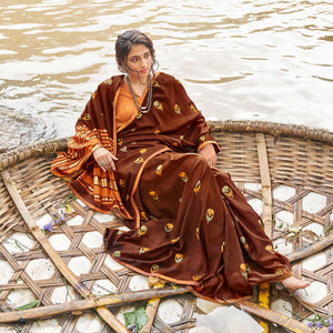 Brown Casual Wear Foil Printed Chiffon Saree