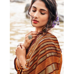 Brown Casual Wear Foil Printed Chiffon Saree