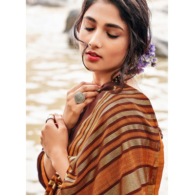 Brown Casual Wear Foil Printed Chiffon Saree