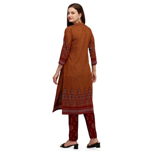 Brown Casual Wear Foil Printed Muslin Silk Kurti With Palazzo Set