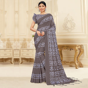 Brown Casual Wear Printed Art Silk Saree