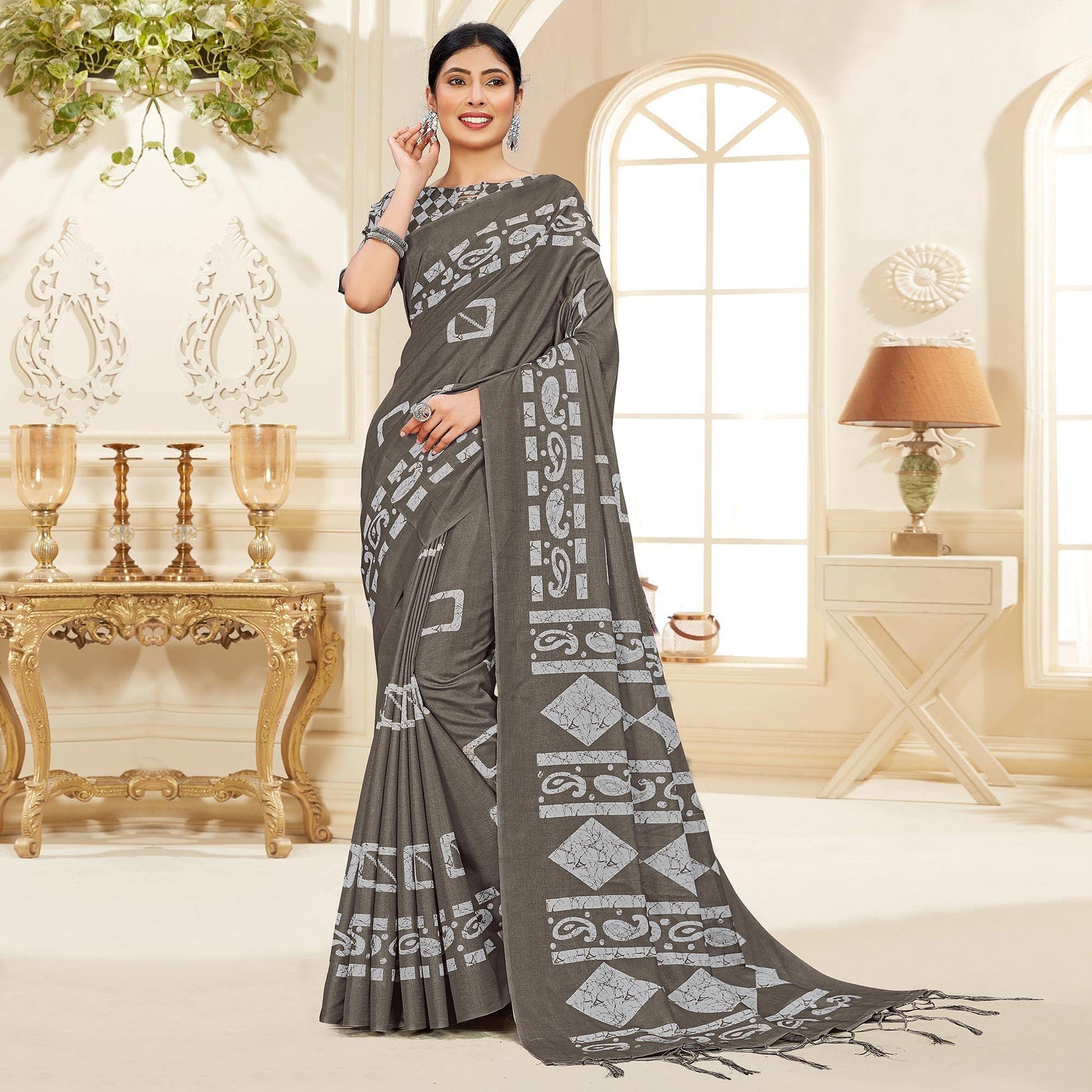 Brown Casual Wear Printed Art Silk Saree