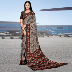 Brown Casual Wear Printed Art Silk Saree