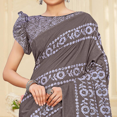 Brown Casual Wear Printed Art Silk Saree