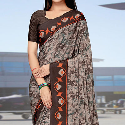 Brown Casual Wear Printed Art Silk Saree