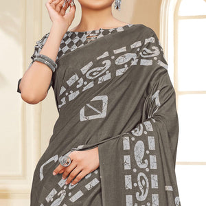 Brown Casual Wear Printed Art Silk Saree