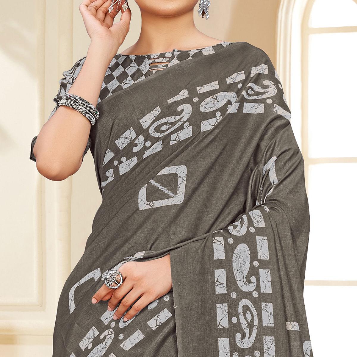 Brown Casual Wear Printed Art Silk Saree
