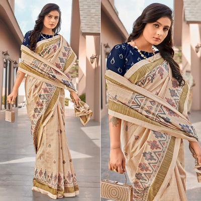 Brown Casual Wear Printed Bhagalpuri Sarees