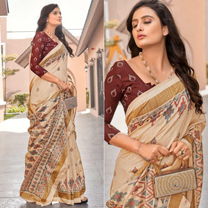 Brown Casual Wear Printed Bhagalpuri Sarees