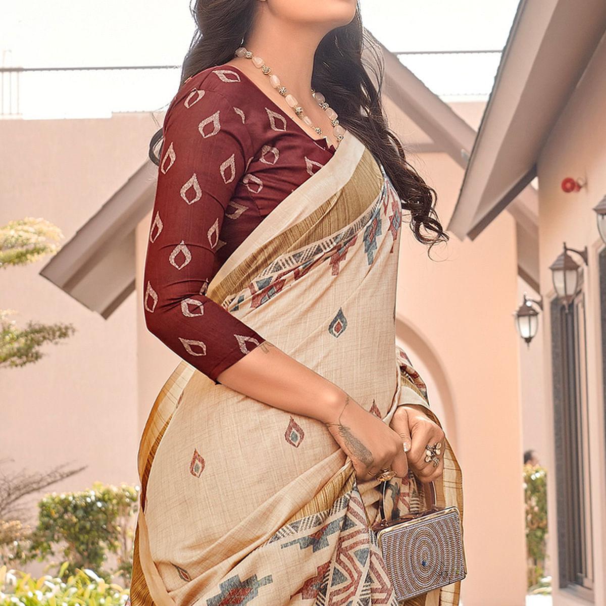 Brown Casual Wear Printed Bhagalpuri Sarees