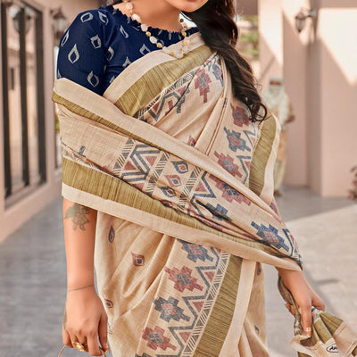 Brown Casual Wear Printed Bhagalpuri Sarees