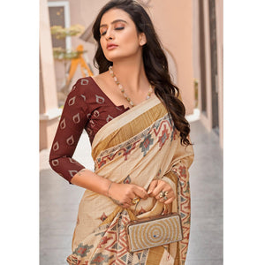 Brown Casual Wear Printed Bhagalpuri Sarees