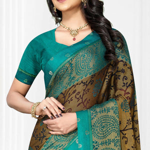 Brown Casual Wear Printed Brasso Chiffon Saree