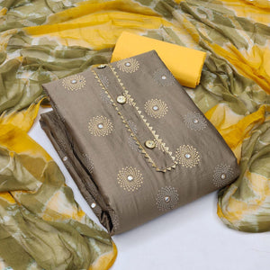 Brown Casual Wear Printed Cotton Dress Material