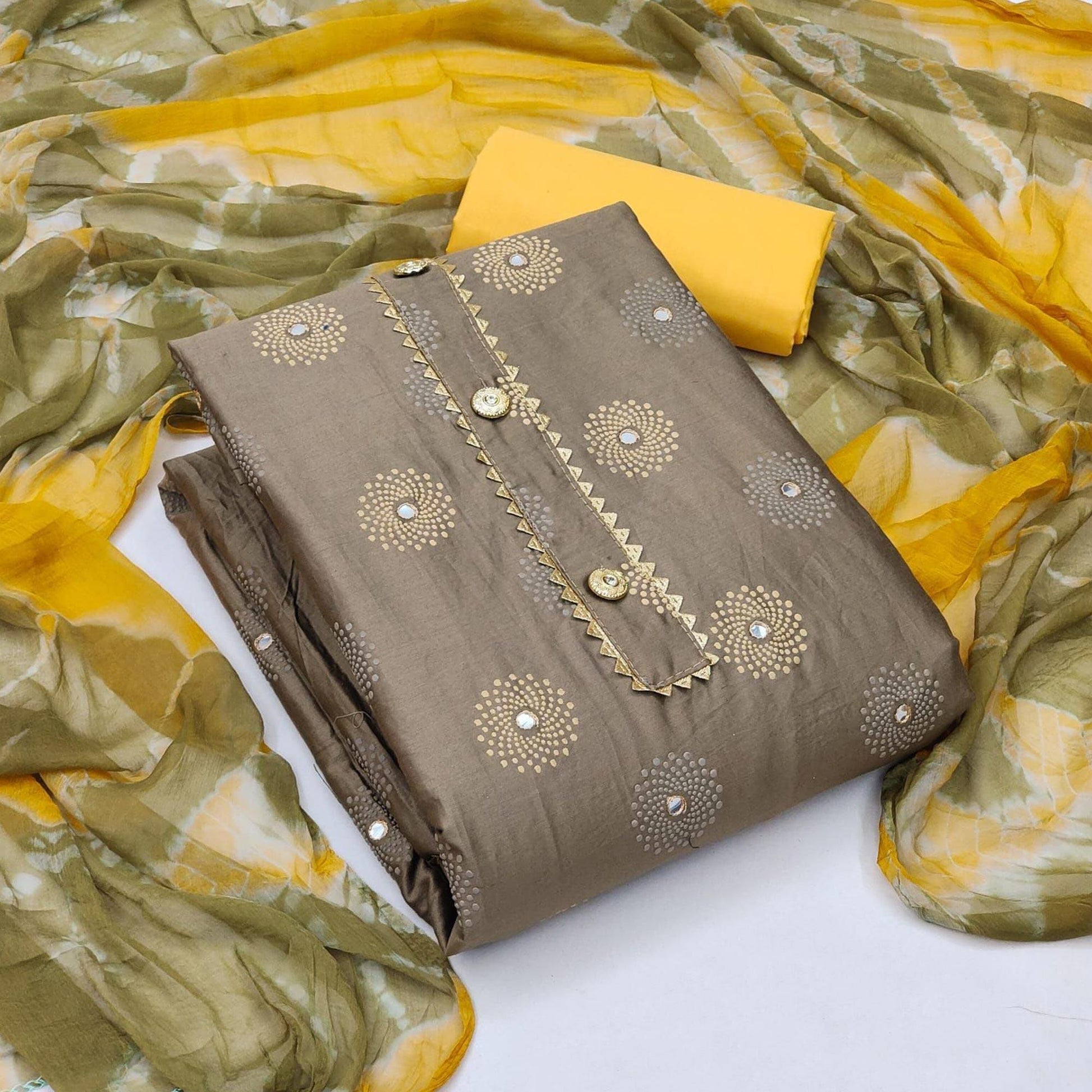 Brown Casual Wear Printed Cotton Dress Material