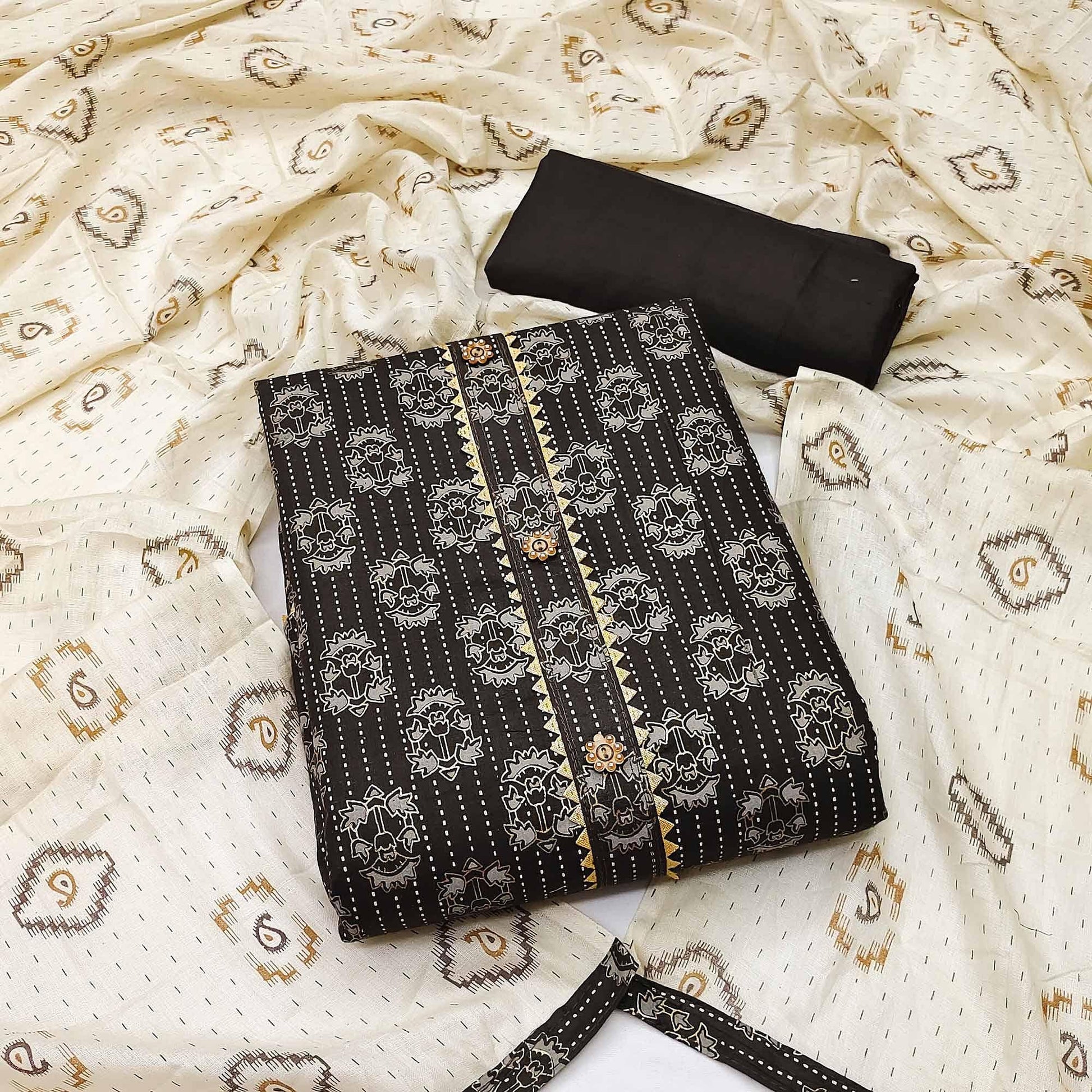 Brown Casual Wear Printed Cotton Dress Material