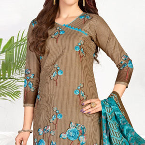 Brown Casual Wear Printed Cotton Dress Material