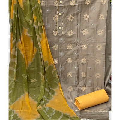 Brown Casual Wear Printed Cotton Dress Material