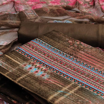 Brown Casual Wear Printed Cotton Dress Material