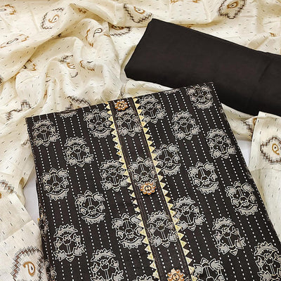 Brown Casual Wear Printed Cotton Dress Material